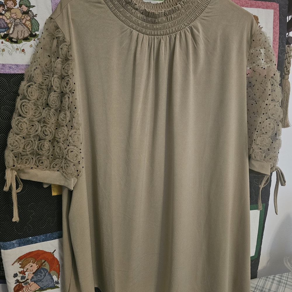 Cato Beige Lace Sleeve Blouse